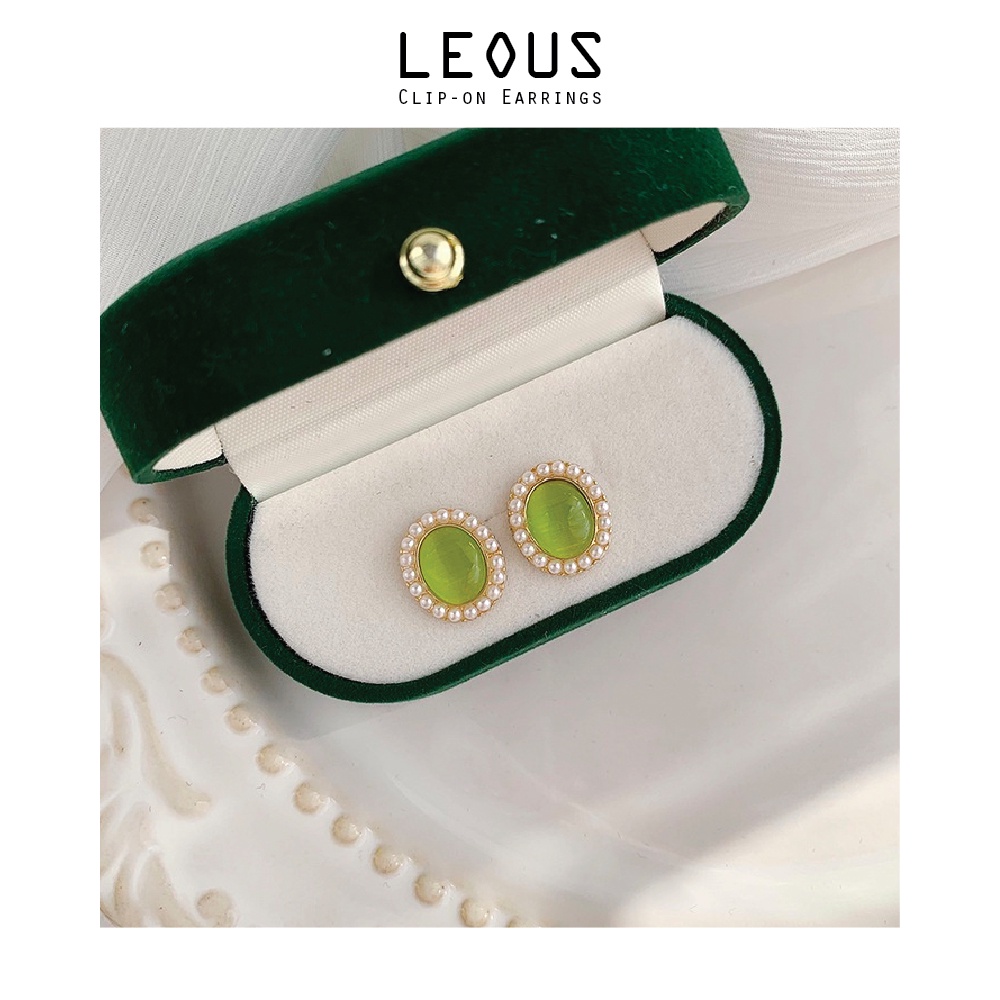 Khuyên tai kẹp không bấm lỗ chốt cố định K129 bằng hợp kim mạ vàng hình elip hạt trai dáng ngắn Leous Accessories