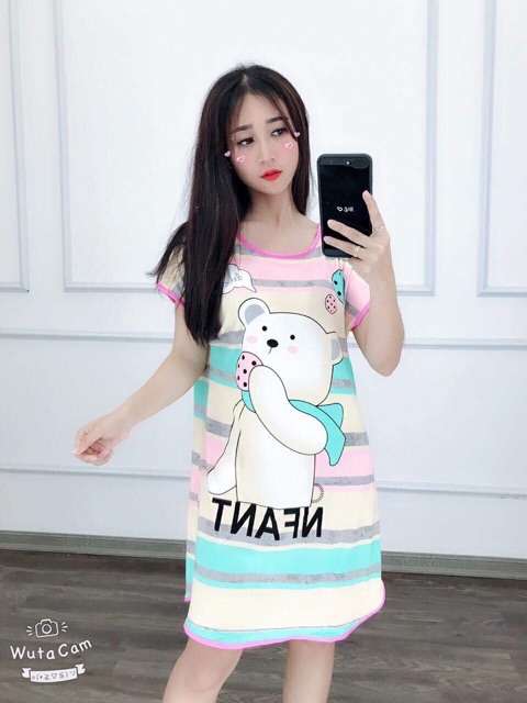 Váy ngủ nữ mặc nhà hoạt hình dễ thương, Chất thun co giãn 4 chiều , hình 2 mặt , Ship Hoả Tốc 30’