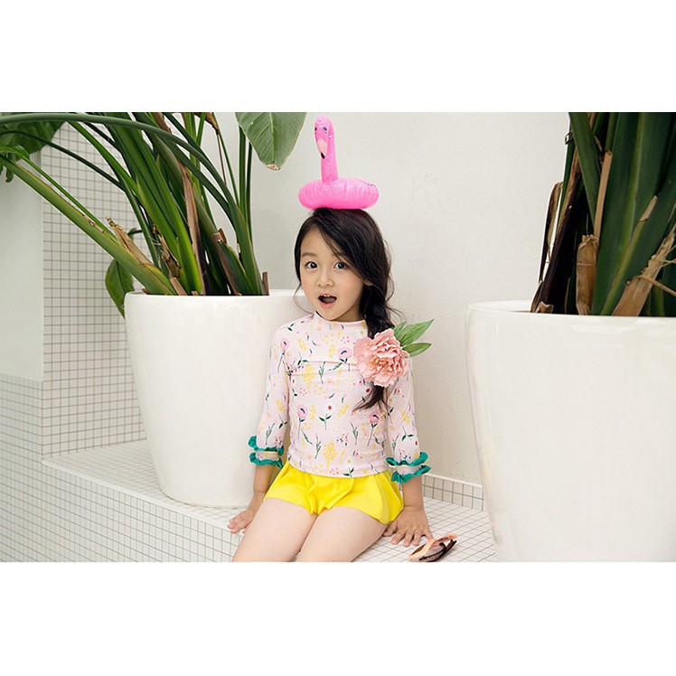 Bộ bơi hoa lá bé gái kèm mũ nón siêu xinh