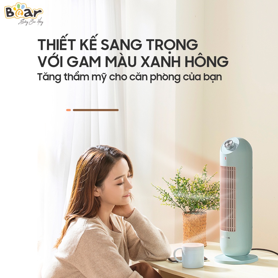 Quạt sưởi gốm - máy sưởi điện BEAR dáng đứng công suất 2000W màu xanh bảo hành 12 tháng