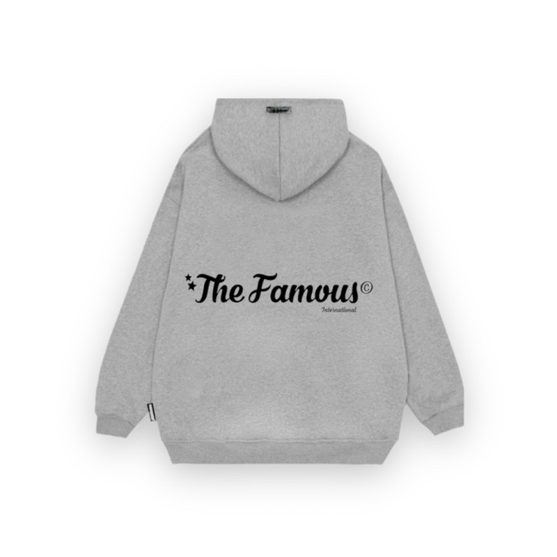 [Chính hãng] Áo khoác hoodie zip nỉ chân cua khoá kéo 1 chiều The Famous Xám Tiêu
