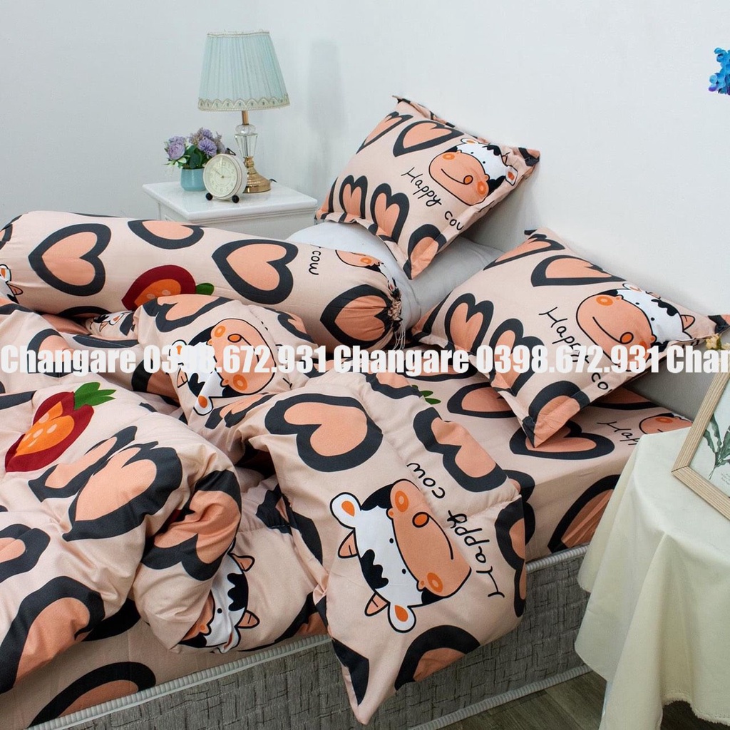 Bộ chăn ga gối cotton Poly Bò trái tim cute mẫu mã đa dạng đủ kịch thước m6 m8 2m2