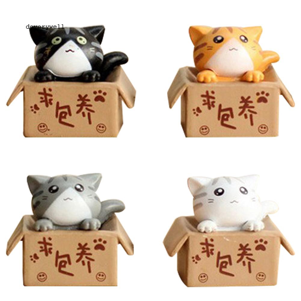 Mô hình mèo thu nhỏ ngồi trong hộp mini dùng trang trí xinh xắn