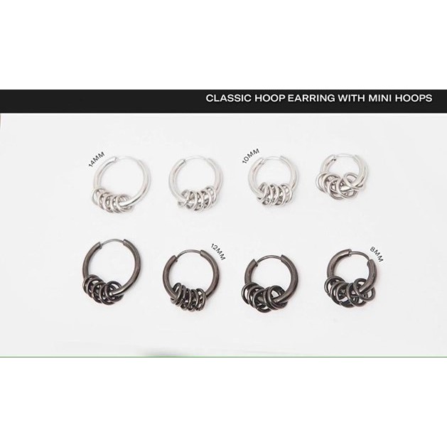 Classic Hoop With Mini Hoop Earring khuyên tai titan phối 5 vòng nhỏ không gỉ không đen không dị ứng nam nữ