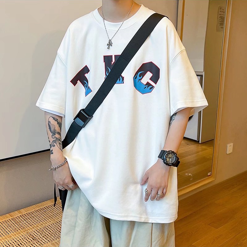 Áo Thun Tay Ngắn Dáng Rộng In Chữ Phong Cách Hip Hop Hàn Quốc Thời Trang Mùa Hè Cho Nam Size M-8XL