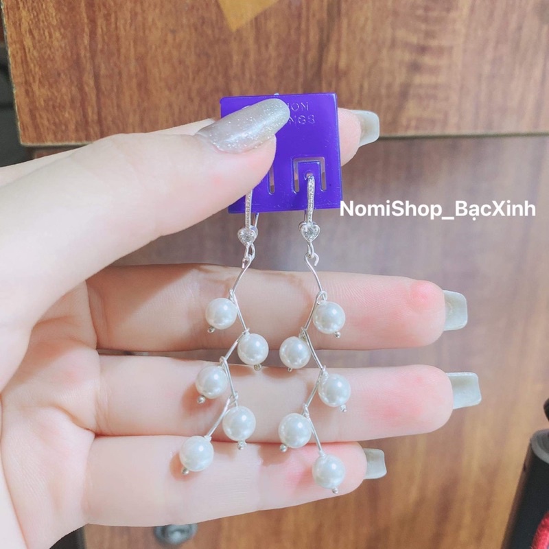 Bông tai dài zic zắc mix trai sang mịn Mainomi Shop Bạc Xinh