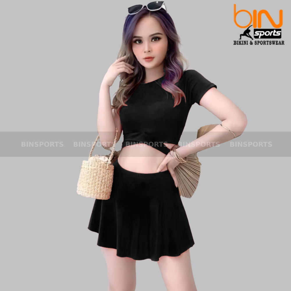 Bikini Nữ Hai Mảnh Aó Crop Quần Váy Freesize Bin Sports BHV082