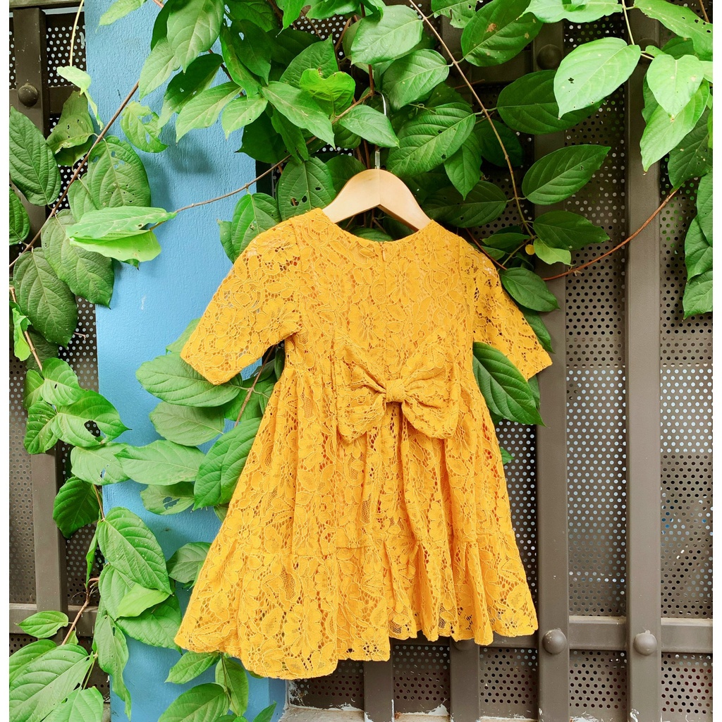 Đầm Ren Vàng Bé Gái Size 8-30kg 💖 Váy Ren Sofia Màu Vàng Cho Bé Gái, váy 2 lớp, ren cao cấp mềm mịn