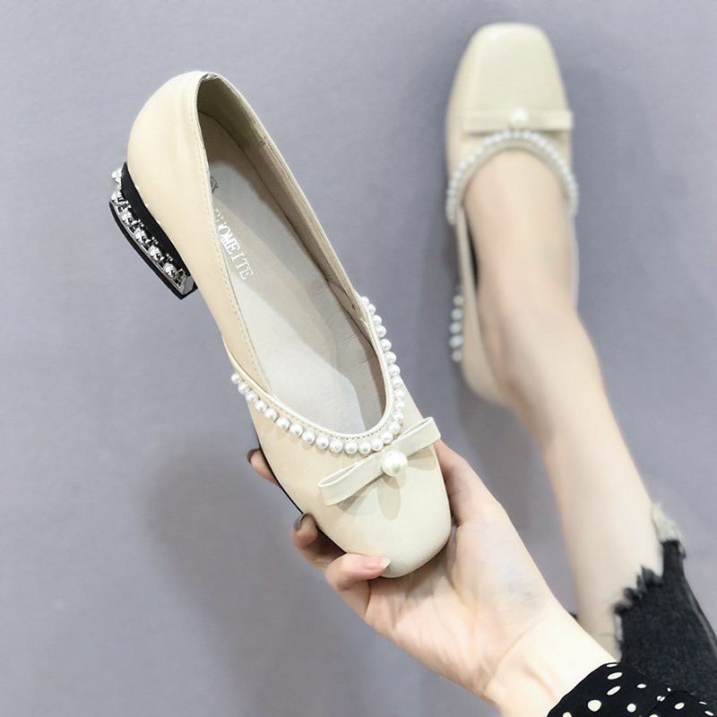 XẢ KHO (S49) Giầy búp bê viền ngọc tag nơ GÓT BẠC 3 phân (mã 2116)