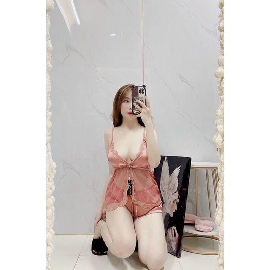❤️HOT❤️ Đồ Ngủ Sexy- Bộ Ngủ Sexy Cao Cấp Satin Thiết Kế Có Mút Ngực (Túi Zip Xịn )