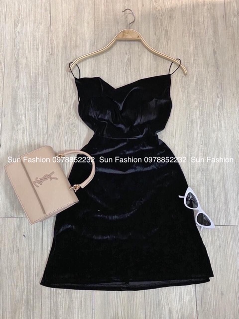 Đầm 2 dây nhung sợi mảnh hở lưng sexy có sẵn mút ngực Sun Fahsion