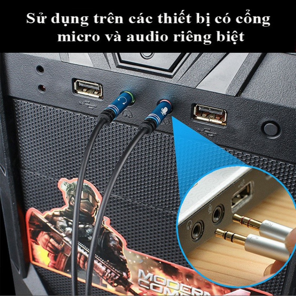 Dây Jack Chuyển Đổi Tai Nghe 3.5mm Sang 2 Cổng 3.5mm Audio Và Mic Sử Dụng Cho Máy Tính/Laptop - VL