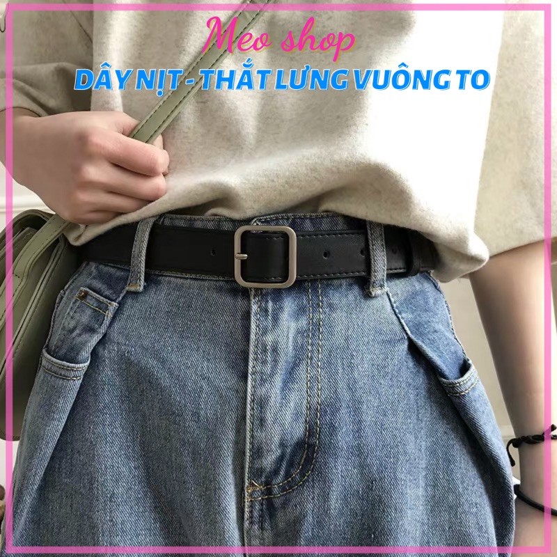 DÂY NỊT NAM NỮ DA MẶT VUÔNG TO TL003 Thắt lưng nam nữ Unisex Vuông bản to 3.2cm thắt lưng vuông chữ nhật cá tính da đen