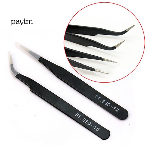 PM 2Pcs Straight Curved Tweezers for Nail Art Eyelash Extension Nipper Picking Tool