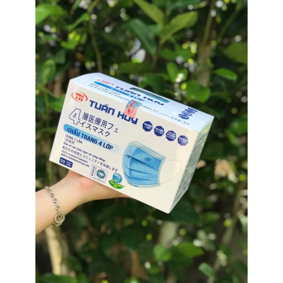 Khẩu trang y tế Tuấn Huy 4 lớp kháng khuẩn, 50 cái / hộp, xanh, xám, đen, trắng | BigBuy360 - bigbuy360.vn