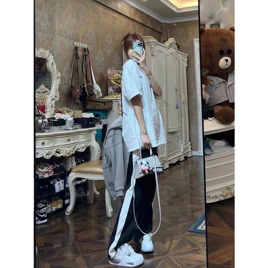 【ZHELIHANGFEI】Quần Dài Lưng Cao Ống Rộng Màu Đen Thời Trang Trẻ Trung