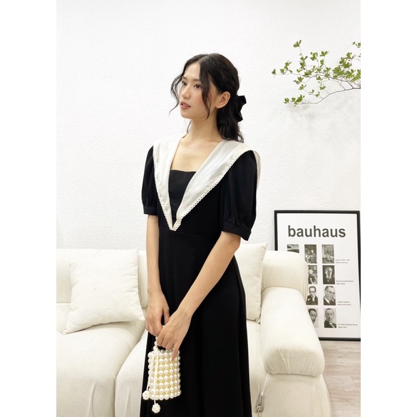 Váy suông phối cổ viền ren phong cách Hàn Quốc