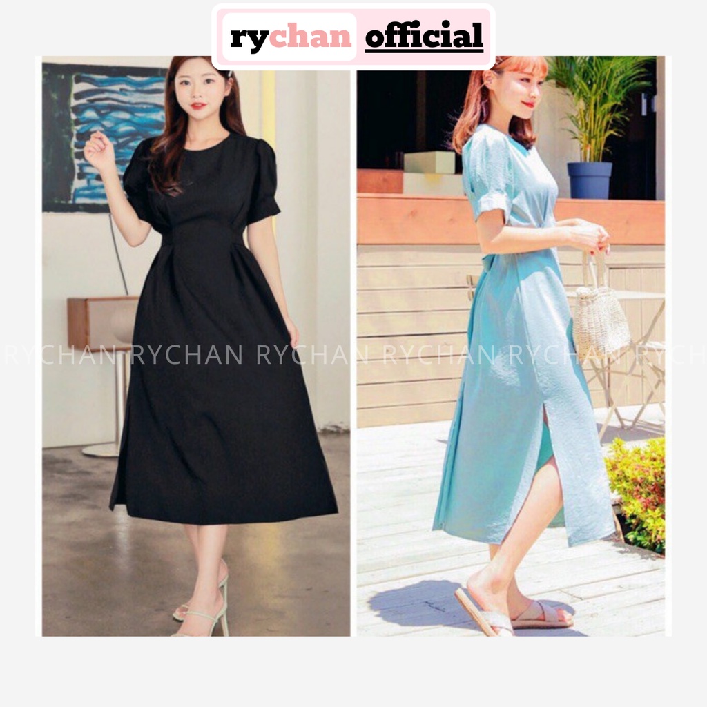 Đầm Xòe Trơn 2 Màu Cột Eo Thanh Lịch [ẢNH THẬT CUỐI] - DX024