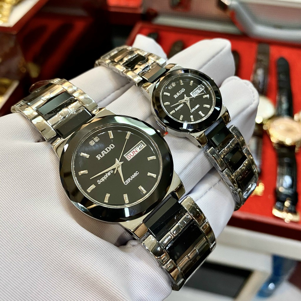 Đồng Hồ CẶP KIM LOẠI RADO L033 Chống Xước, Chống Nước TUYỆT ĐỐI - TẶNG 1 Vòng Đá tỳ Hưu + 2 pin AG4