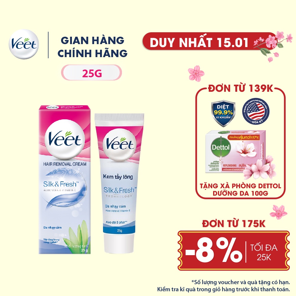 [Mã FMCGVEET52 giảm 8% đơn 250k] Kem tẩy lông cho da nhạy cảm Veet Silk Fresh 25g