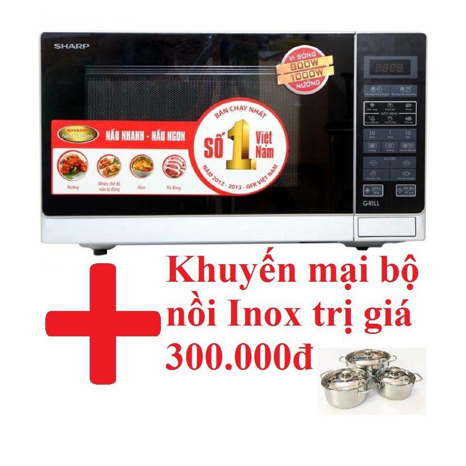 Lò vi sóng Sharp R-G572VN-S + Khuyến mại bộ nồi Inox trị giá 300.000đ