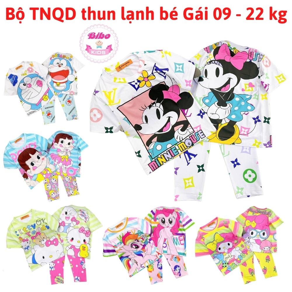 [9-22kg] Bộ tay ngắn quần dài chất thun lạnh siêu mền mịn in hoạt hình dễ thương cho bé gái, Bộ thun lạnh, đồ thu đông