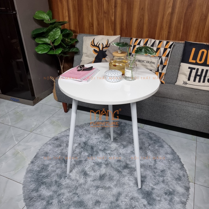 Bàn cafe tròn mặt gỗ 60x60 chân cao, sắt ống côn siêu chắc, làm bàn trà hoặc bàn uống cà phê - mẫu bt04