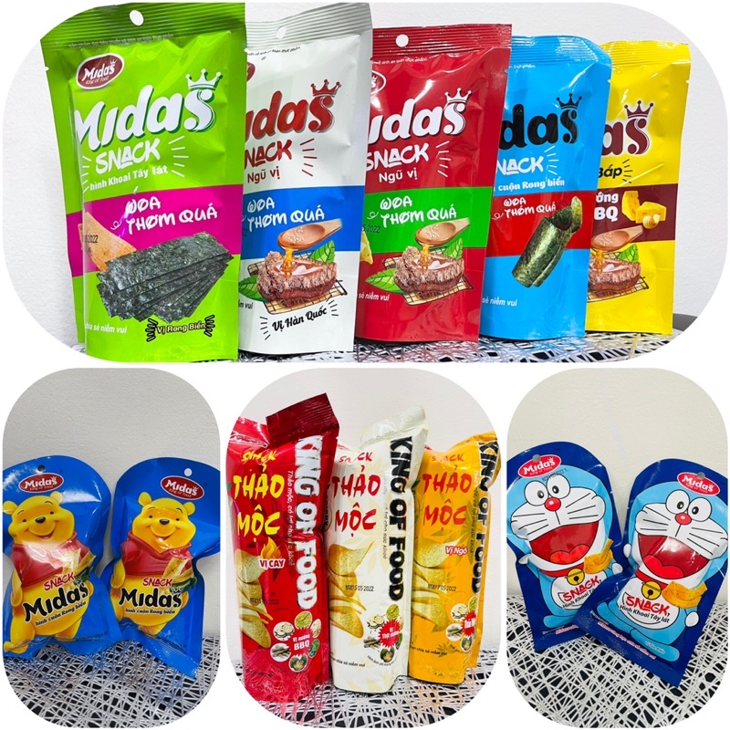 Lẻ 1 gói, Snack bim bim hiệu Midass, Hằng Đại, thơm ngon giòn dai đủ các vị
