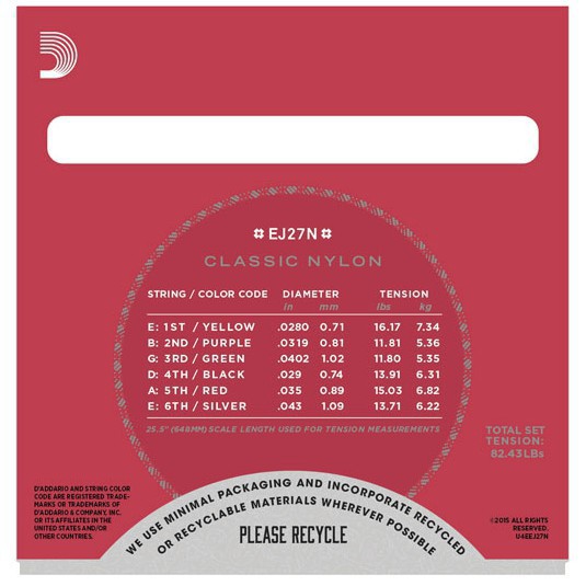 Dây Đàn Ghi Ta D'ADDARIO J45 J46 Ej27N Ej49 Chất Liệu Nylon Phong Cách Cổ Điển