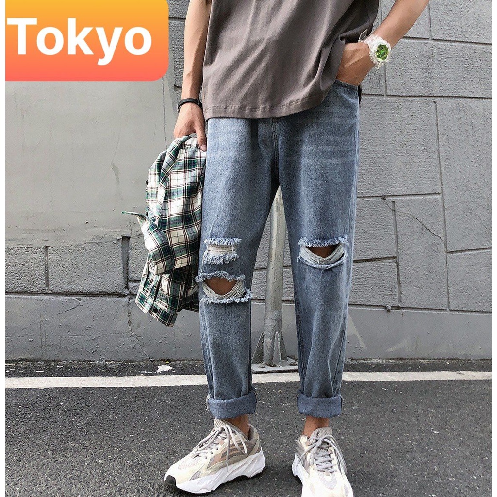 QUẦN BAGGY JEAN NAM CHẤT BÒ ỐNG SUÔNG RỘNG WASH RÁCH NHIỀU CHỖ NHẬT BẢN DB-1035 CAO CẤP - TOKYO FASHION