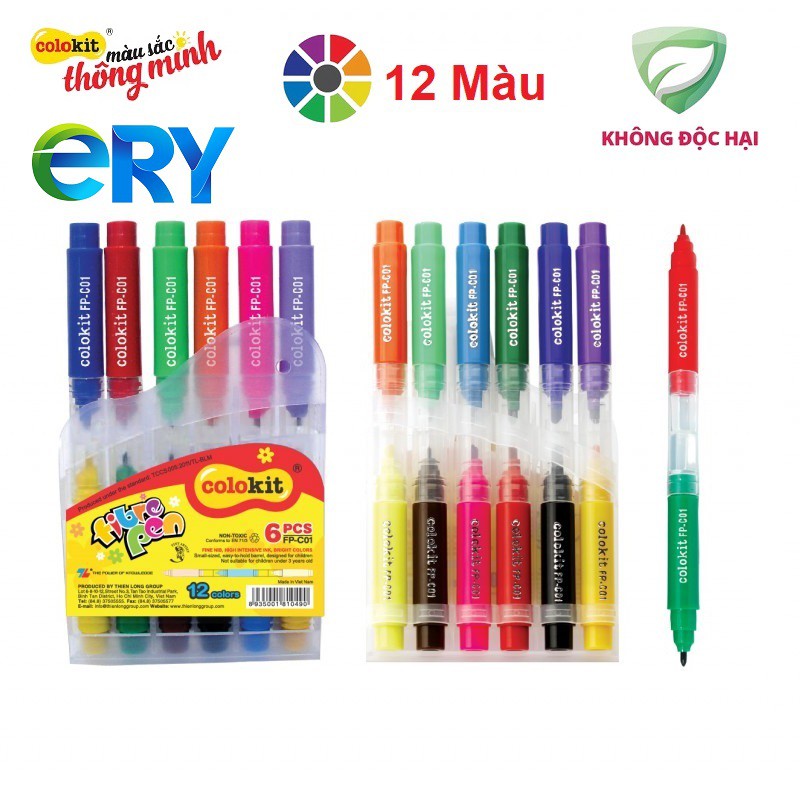 Bút Lông Màu Nước 2 Đầu - 12 Màu Colokit FP-C01