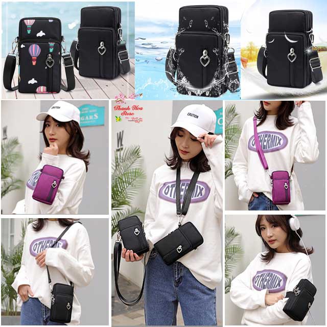 Túi đeo chéo nữ đi chơi vải dù chống nước thời trang nhỏ đẹp, nhiều ngăn đựng điện thoại, dễ thương màu đen, hồng giá rẻ | BigBuy360 - bigbuy360.vn