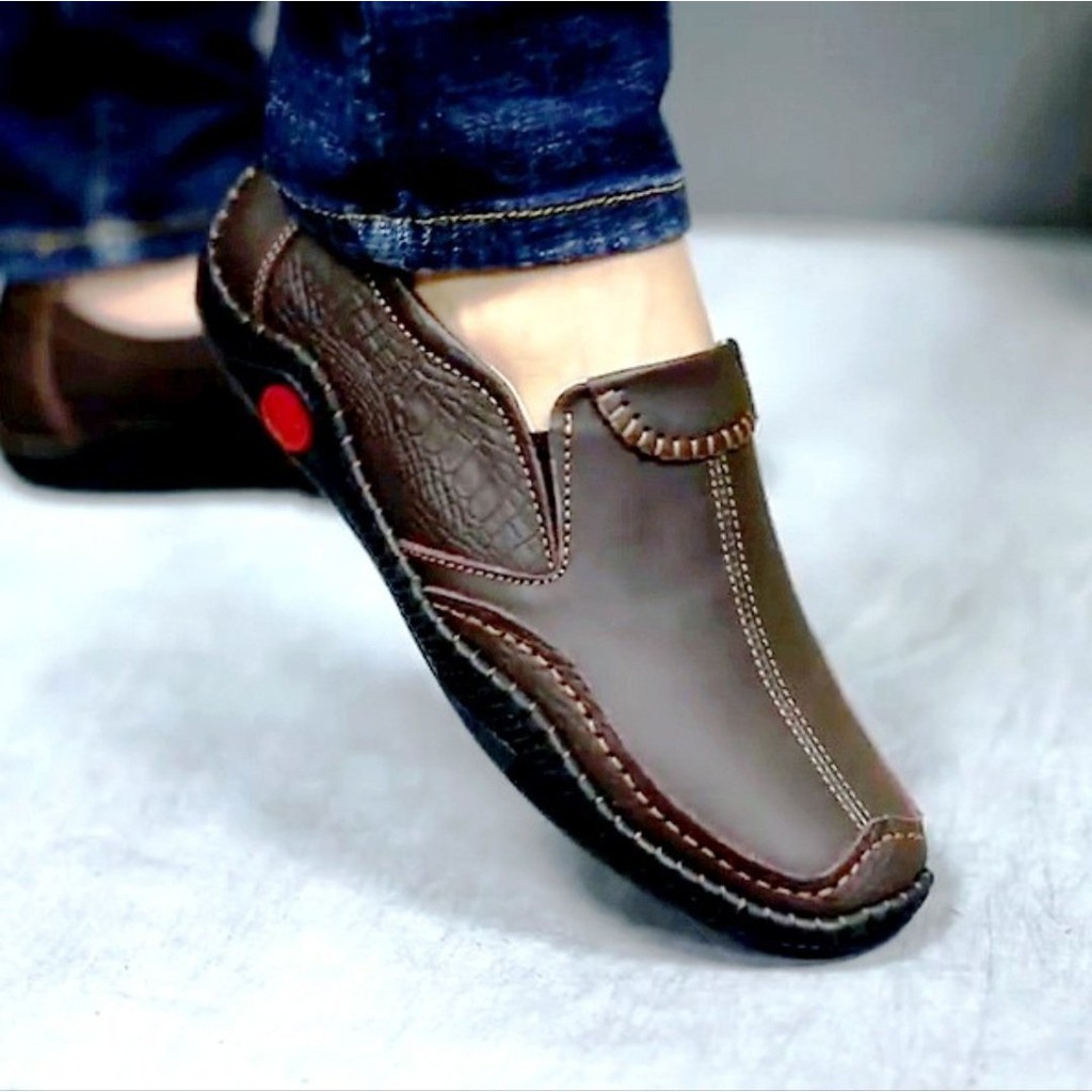 Giày Lười Nam - Giày Da Bò Thật 100%  - Giày Công Sở Kiểu Dáng Thanh Lịch Đen Và Nâu Dễ Phối Đồ - Giày Da Nam P1 Trơn