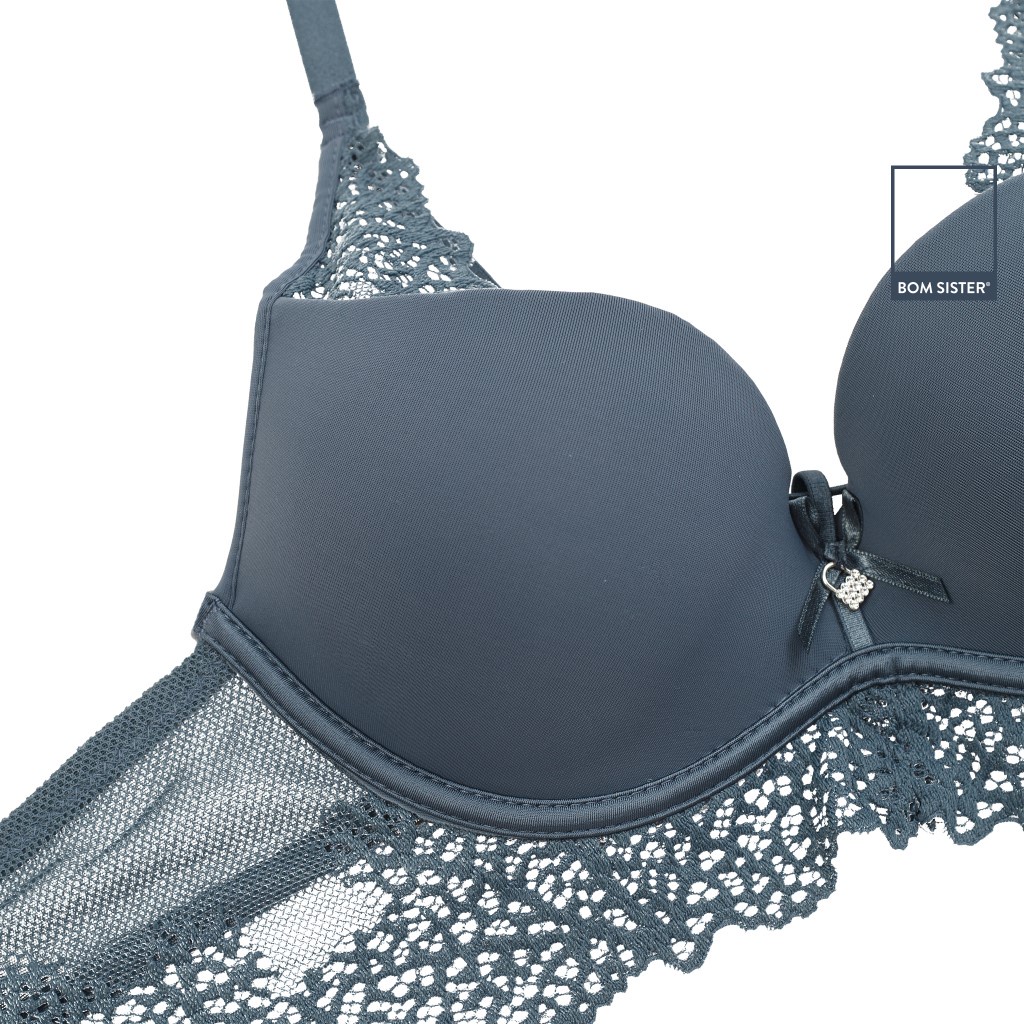 Áo lót mút mỏng có gọng màu trơn dây ngực viền ren nâng ngực tự nhiên BOM SISTER A2051