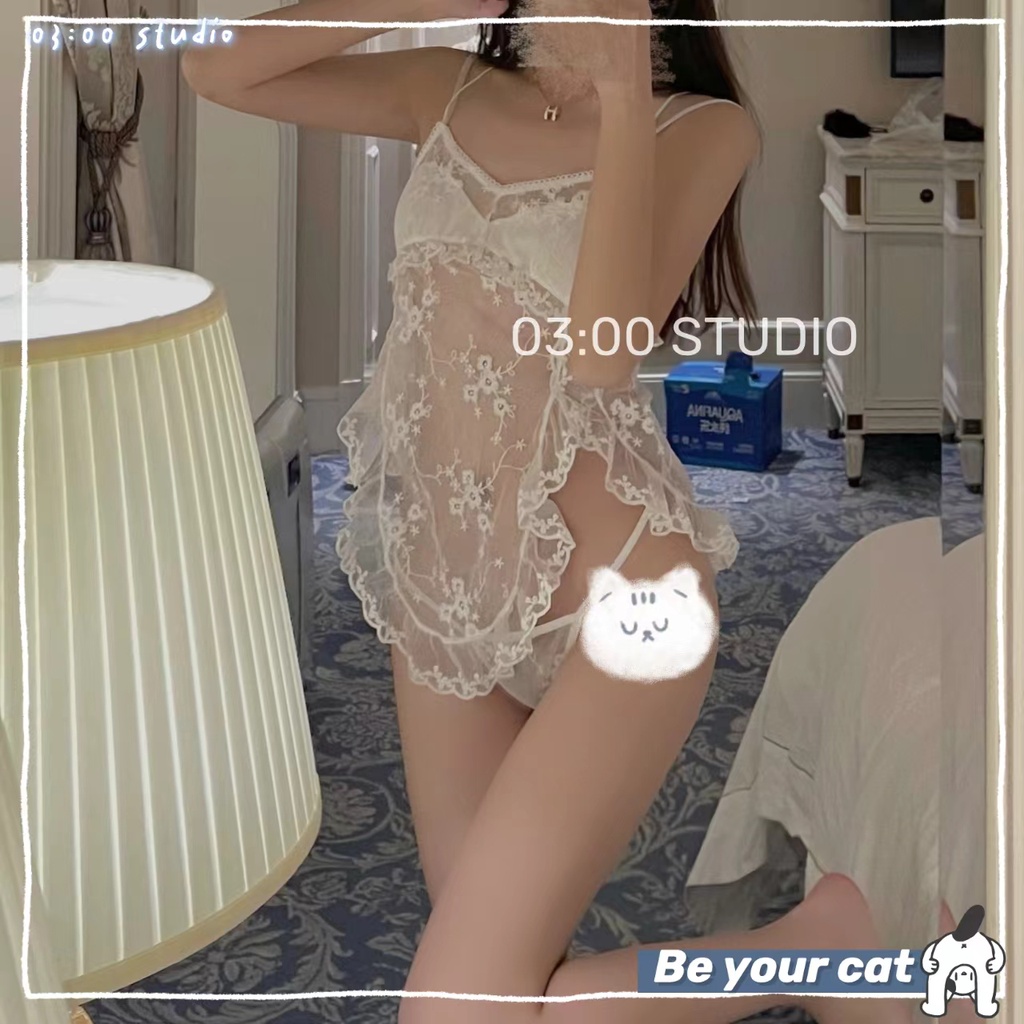 （Giao hàng bảo mật）🍡Váy/Đầm ngủ sexy🍡Freeship🍡2 dây nữ ren xuyên thấu 40-62kg---013