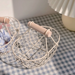 Giỏ Lưu Trữ Tay Cầm Khúc Gỗ, Giỏ Đựng Đồ Lặt Vặt Để Bàn, Giỏ Đựng Mỹ Phẩm Mini Bằng Sắt Rèn