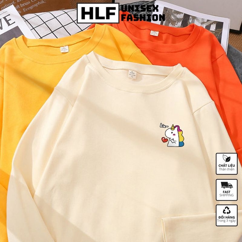 Áo thun dài tay form xuông rộng con kì lân Biu, áo tay dài nam nữ HLFashion