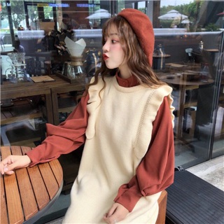 ORDER SET VÁY YẾM LEN ÁO SƠMI ULZZANG (sẵn 1 váy trắng)