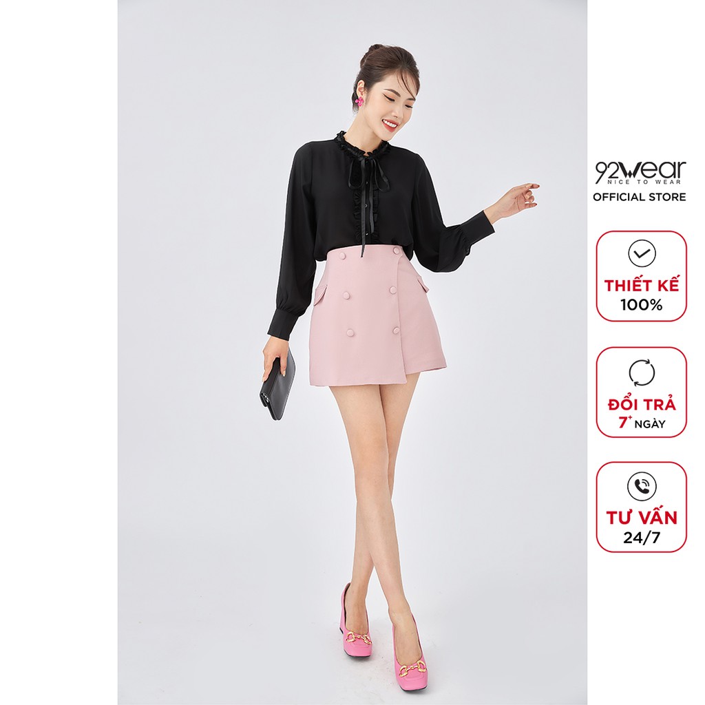 Chân váy ngắn chữ A 92WEAR cạp cao xẻ tà đính cúc bọc công sở JAA1605 | BigBuy360 - bigbuy360.vn