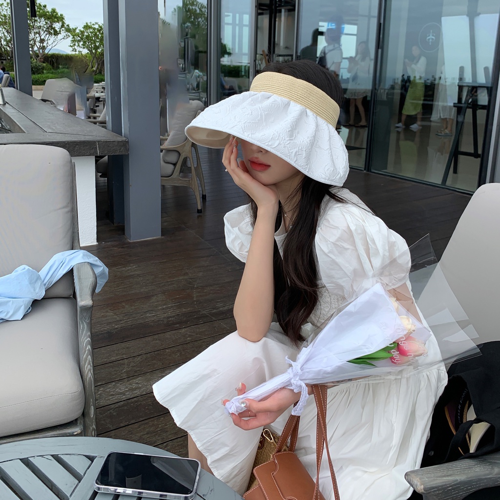 Mũ Cói Vành Rộng Hở Chóp Chống Tia Cực Tím Thời Trang Mùa Hè Cho Nữ