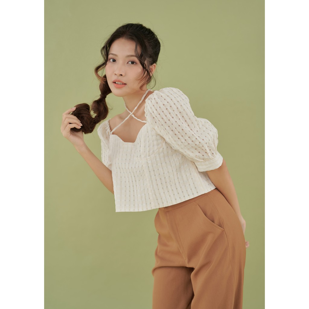 Áo crop top tay phồng dáng áo chữ a Puffy Top By Gum