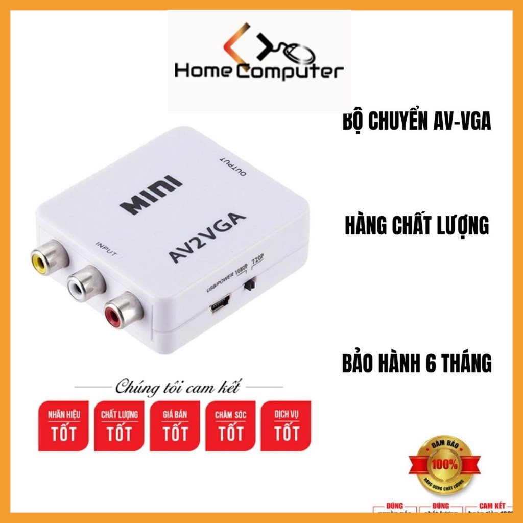 Bộ Chuyển Đổi AV ra VGA. Bộ Chuyển Tín Hiệu Từ Cổng Âm Thanh Av Ra Công Vga Hàng Chất Lượng, BH 6 Tháng - Homecomputer