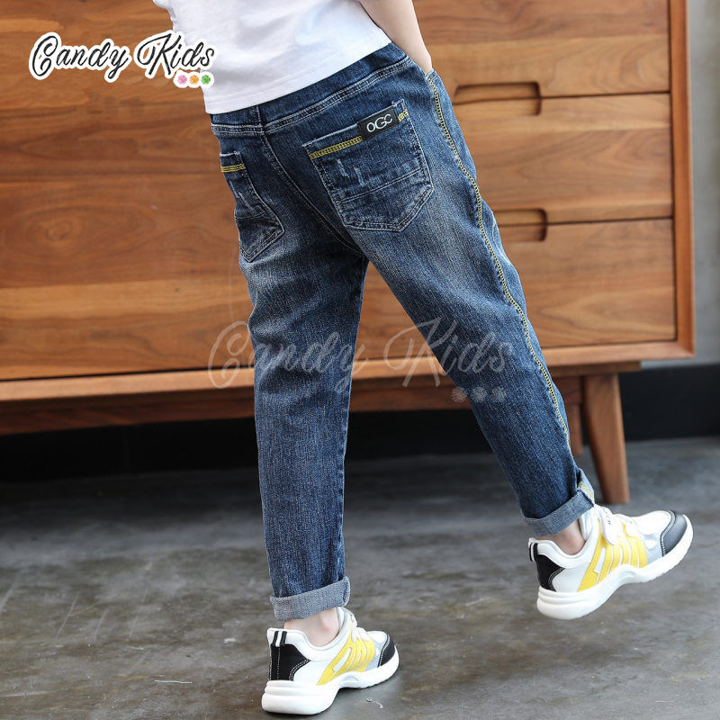 Quần Jeans Dài Lưng Thun Thời Trang Cho Bé Trai 4-14 Tuổi