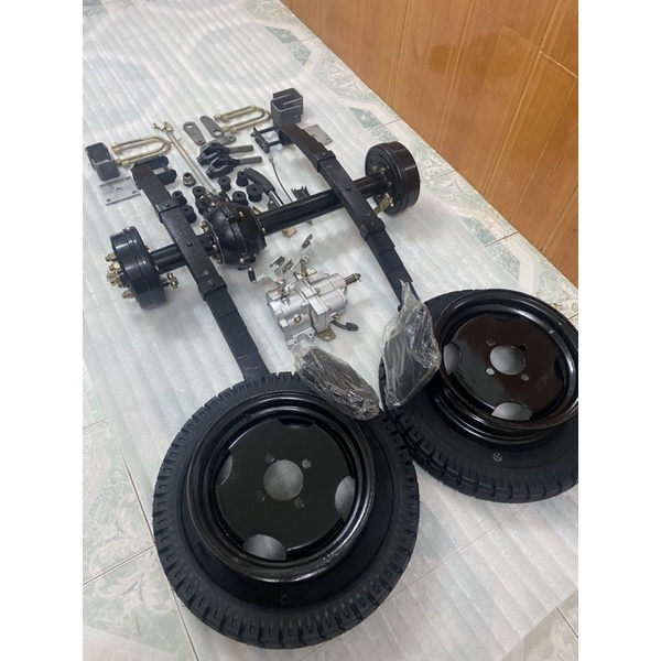 Bộ cầu sau chế xe 3 bánh,số kép 2 tầng,cầu bổ đôi dài 65cm-120cm,số kép dùng cho động cơ 100,110,125cc,cốt 17mm