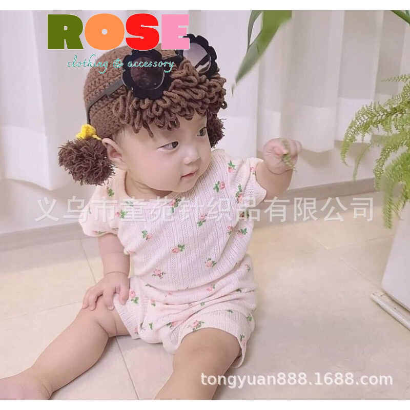 Mũ len tóc 2 chùm thấp đáng yêu cho bé