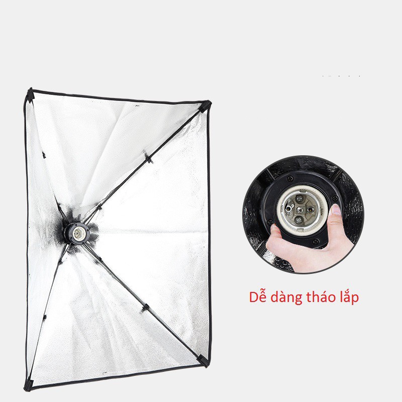 Softbox trợ sáng kích thước 50x70cm cho studio, livestream gắn 1 đui E27, có thể mua kèm bóng đèn 50W, 80W, 100W