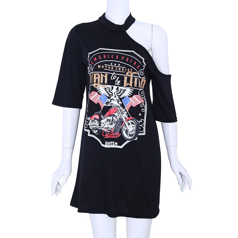 Áo thun nữ hở vai tay ngắn in hình đại bàng phong cách Punk Rock