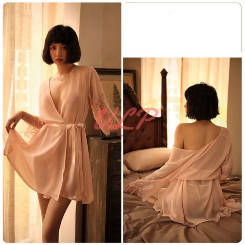 [BIGSIZE_80KG]_DN19_Áo choàng Voan cát mỏng phối ren