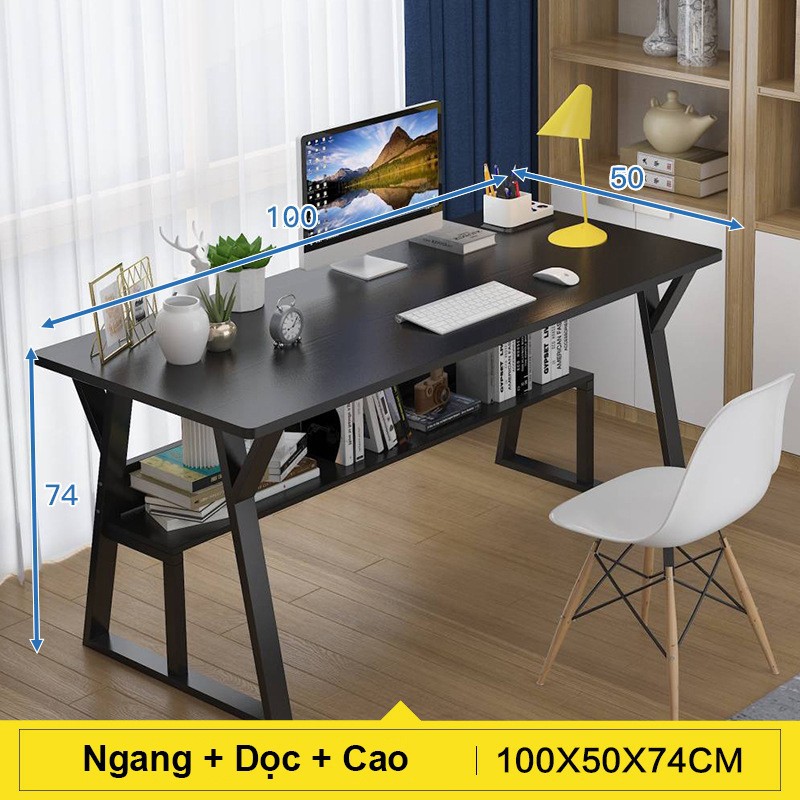 Bàn làm việc văn phòng hiện đại kết hợp kệ sách - Gỗ Anh Đào 100x50x74cm