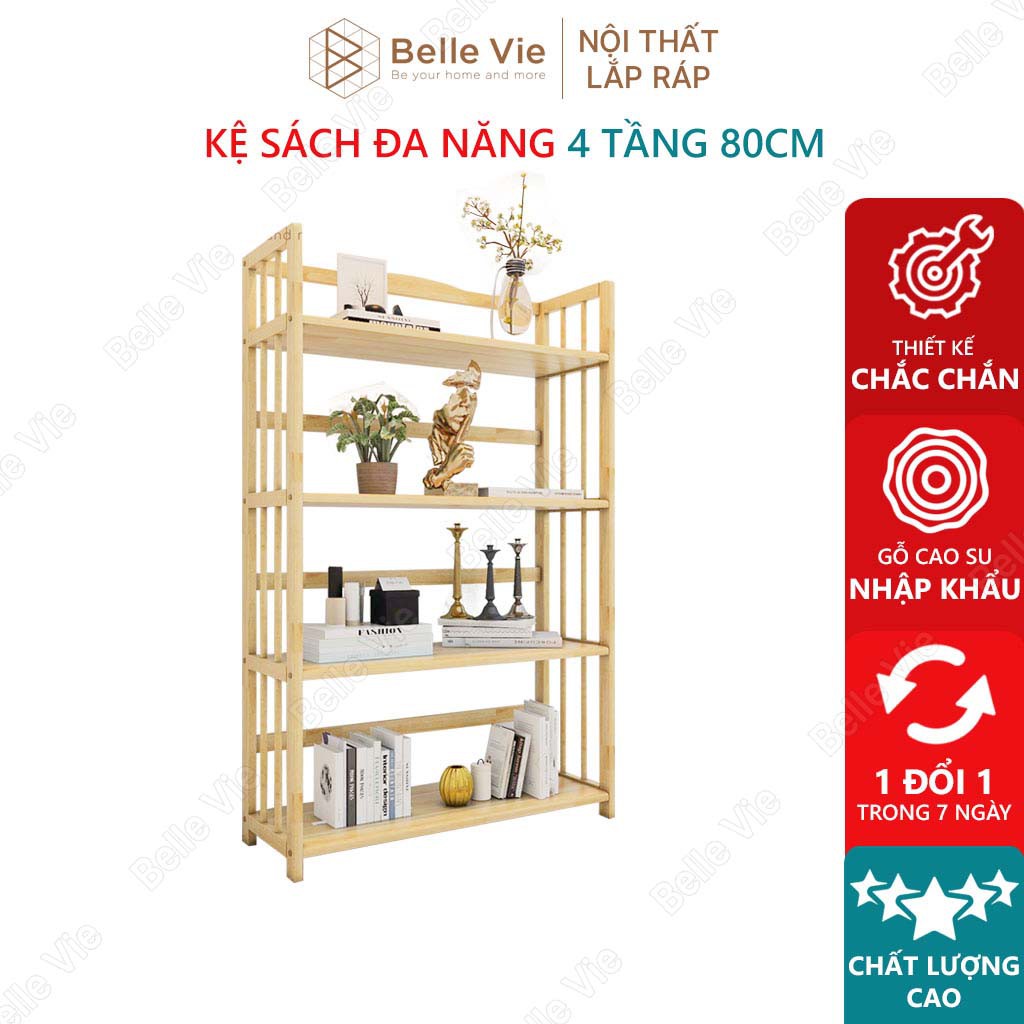 Kệ Sách 4 Tầng BELLEVIE Kệ Gỗ Decor Lắp Ráp Đơn Giản Tiện Dụng Bookshelf 4F Natural x 80Cm